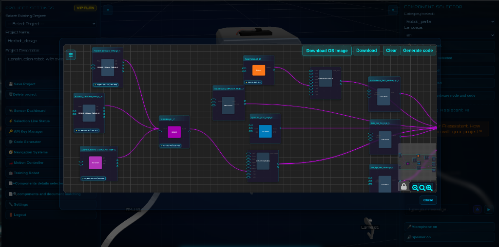 RoboReactor Visual Hardware Node Wiring & Code Generator Graph